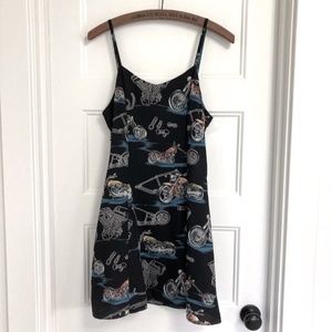 Paradise Found Motorcycle Print Sundress Black